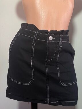 Blue Spice Black Mini Skirt with White Contrast Stitching Size 7